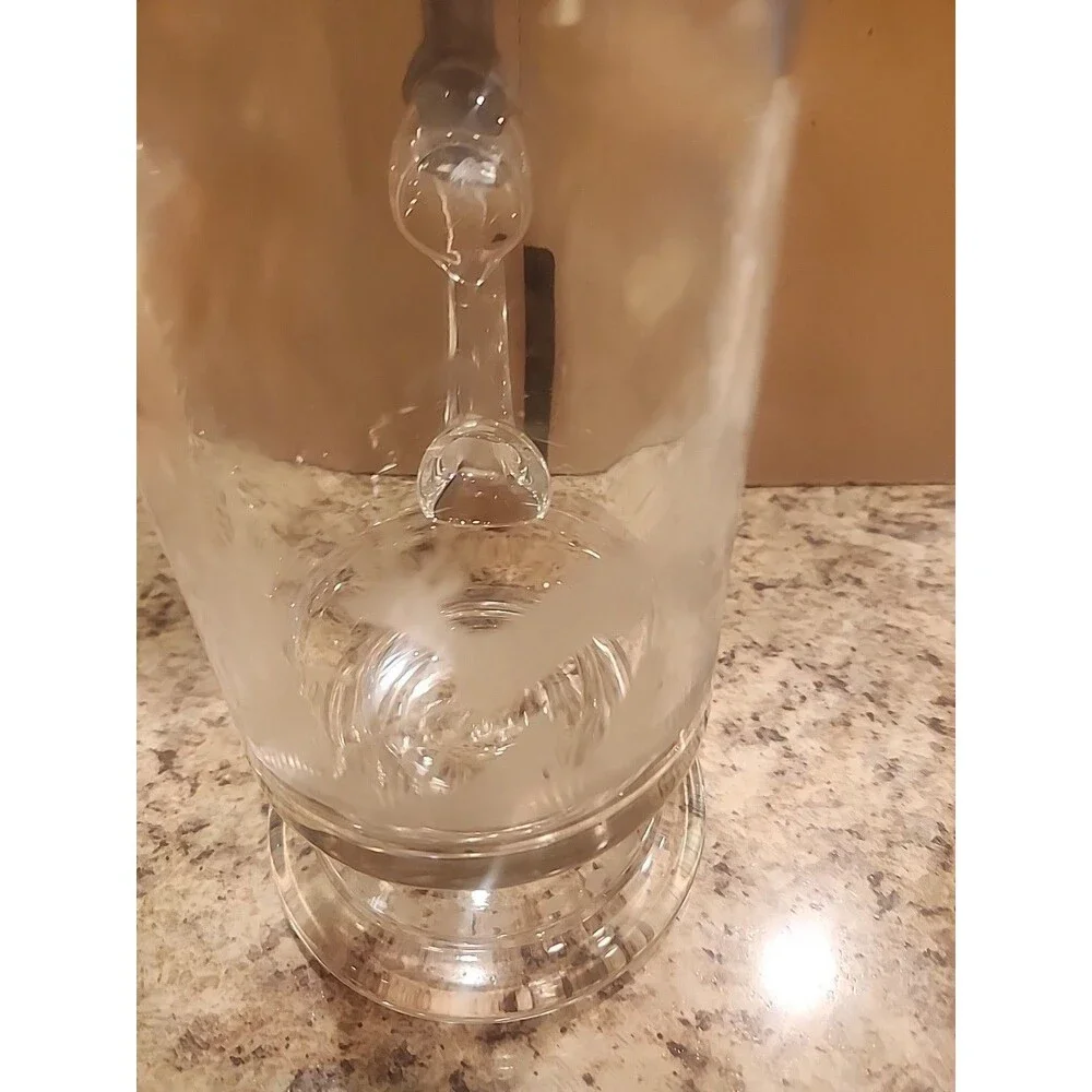 Vintage Crystal Glass Beer Stein‎ Pine Trees Etching Pewter Lid No Name